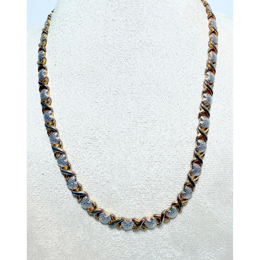 Two Tone Silver Gold Heart Link Necklace Flat Chain 18"